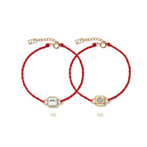 Lokki 14K Gold Mother-of-Pearl Diamond Twisted Red Cord Bracelet