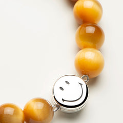 Smiley Silver Golden Tiger Eye Beaded Bracelet