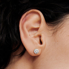 Smiley Platinum Diamond Border Stud Earrings