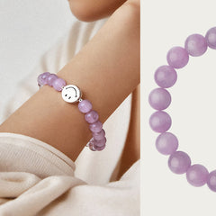 Smiley Silver Lepidolite Beaded Bracelet