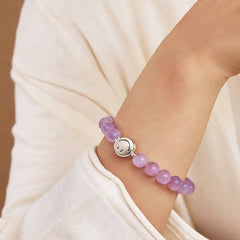 Smiley Silver Lepidolite Beaded Bracelet