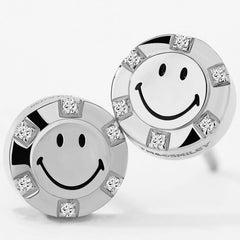 Smiley Platinum Diamond Border Stud Earrings