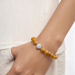 Smiley Silver Golden Tiger Eye Beaded Bracelet