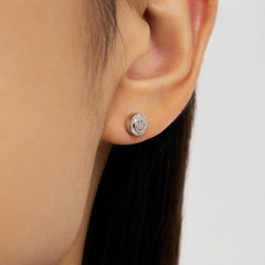 Smiley Platinum Diamond Border Stud Earrings