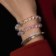 Smiley Silver Lavender Amethyst Beaded Bracelet