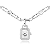 Smiley Silver Energy Locket Link Chain Necklace