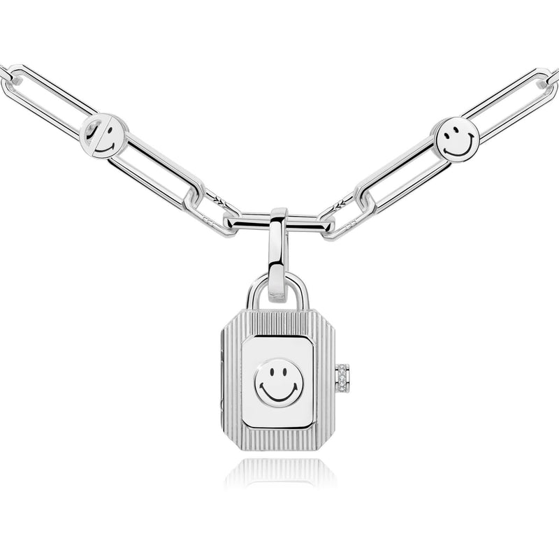 Smiley- Silver Energy Locket Link Chain Necklace