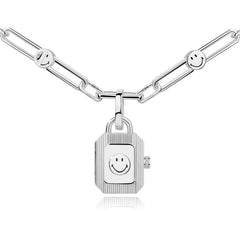 Smiley Silver Energy Locket Link Chain Necklace