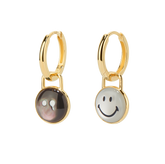 Ryuji Smiley 14K Gold Black & White Mother-of-Pearl Mini Hoop Earrings
