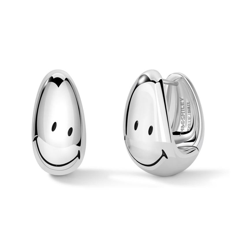 Smiley-Silver Smiley Teardrop Earrings