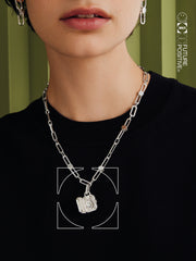 Smiley Silver Energy Locket Link Chain Necklace