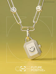 Smiley Silver Energy Locket Link Chain Necklace