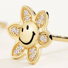 Smiley Sunflower Diamond Gold Earrings