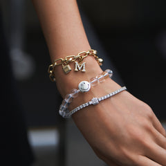 Smiley Silver White Crystal Beaded Bracelet