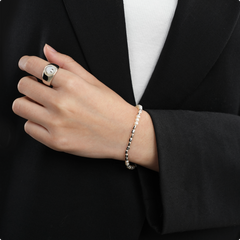 SOL Silver Beads Pearl Chain Bracelet