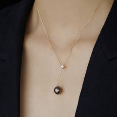 SMILEY 18K Diamond Tahitian Y Chain with Bead Gold Necklace