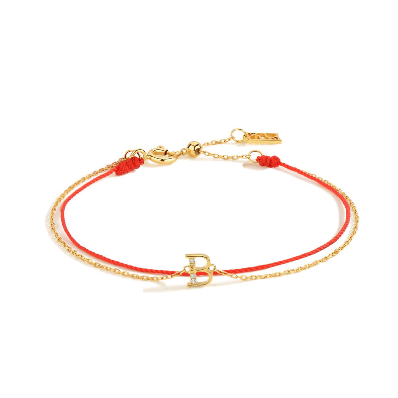 Dragon-18K Dimond Alphabet Double Red String bracelet