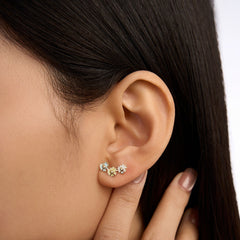 Daisy Heart 14K Gold Tricolor Stud Earring