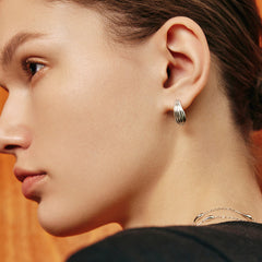 Rain Drop Silver Stripe Teardrop Stud Earring
