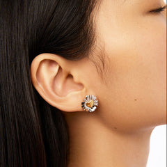 Daisy Heart Silver Stud Earring