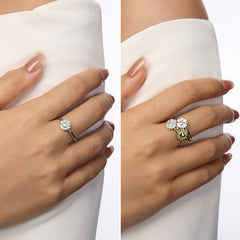 Daisy Heart Silver Tricolor Ring Set