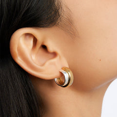 Essential Silver Dual-Tone Half-Hoop Stud Earring