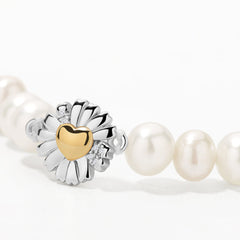Daisy Heart Silver Pendant Freshwater Pearl Bracelet