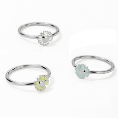 Daisy Heart Silver Tricolor Ring Set