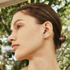 Daisy Heart 14K Gold Tricolor Stud Earring