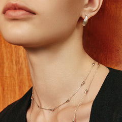 Rain Drop Silver Stripe Teardrop Stud Earring