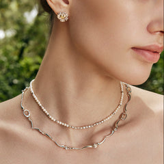 SOL Silver Beads Pearl Chain Necklace