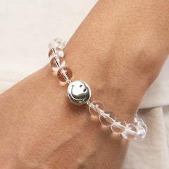 Smiley Silver Crystal Beaded Bracelet