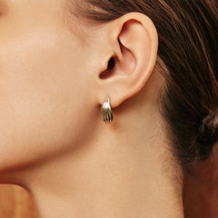 Rain Drop Silver Stripe Teardrop Stud Earring