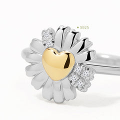 Daisy Heart Silver Two-Tone Ring