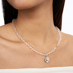 Daisy Heart Silver Pendant Crystal Necklace
