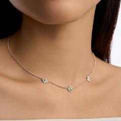 Daisy Heart Silver Tricolor Necklace