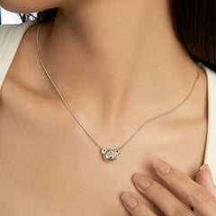 Teddy Silver Bear Head Snake Chain Necklace