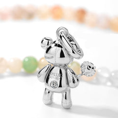 Smiley® Daisy Heart Silver Flower Bear Agate Necklace