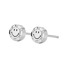 Smiley Platinum Diamond Border Stud Earrings