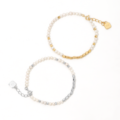 SOL Silver Beads Pearl Chain Bracelet