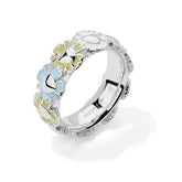 Daisy Heart Silver Tricolor Multi-Flower Ring