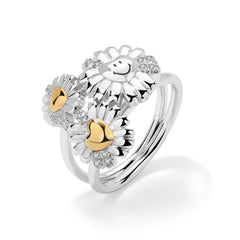 Smiley® Daisy Heart Silver Two-Tone Triple Flower Ring