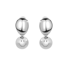 Smiley Silver Charm Switch Hoop Earrings