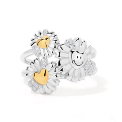 Smiley® Daisy Heart Silver Two-Tone Triple Flower Ring