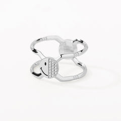 Smiley Silver Two-tiered Ring