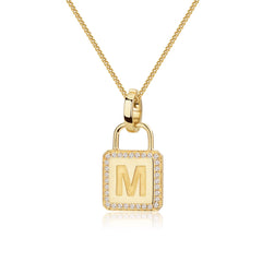 Unlock 18K Diamond Edge Lock Personalized Gold Pendant
