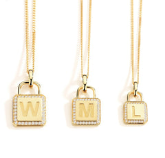 Unlock 18K Diamond Edge Lock Personalized Gold Pendant