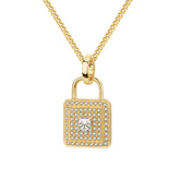 Unlock 18K Princess Cut Diamond Lock Gold Pendant