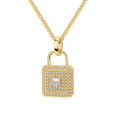 Unlock 18K Princess Cut Diamond Lock Gold Pendant