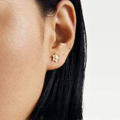 Smiley Sunflower Diamond Gold Earrings